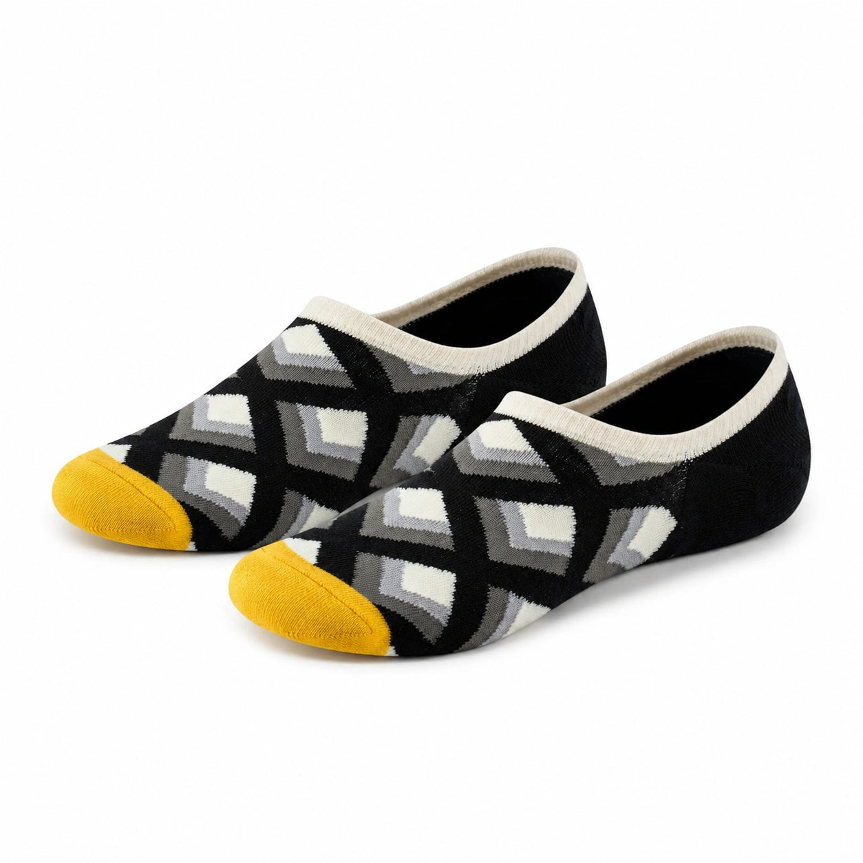 Sneakersocken 39-42 aus Textil in Schwarz Grau Weiß Gelb mit geometrischem Muster