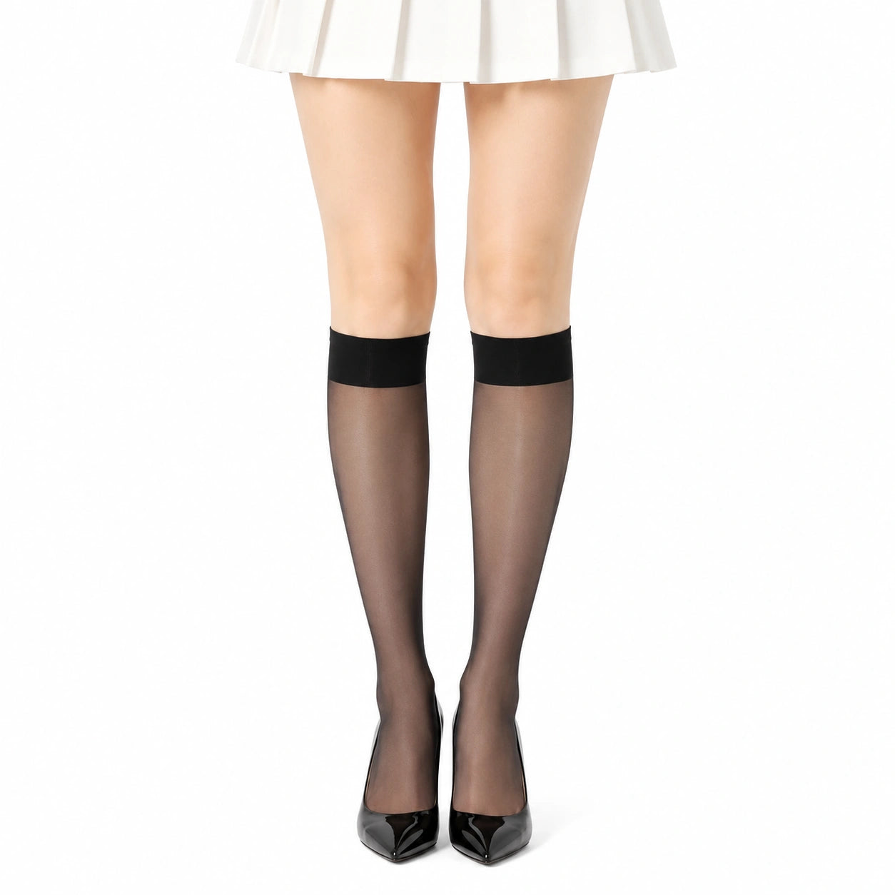 Damen Kniestrümpfe Größe 39-42 transparent schwarz mit breitem Bündchen