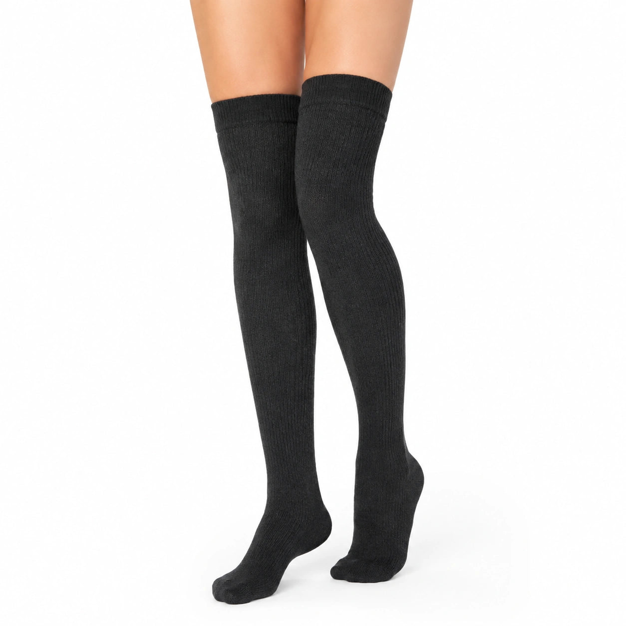 Overknee Socken Größe 35-38 Schwarz aus Stricktextil mit Rippstruktur